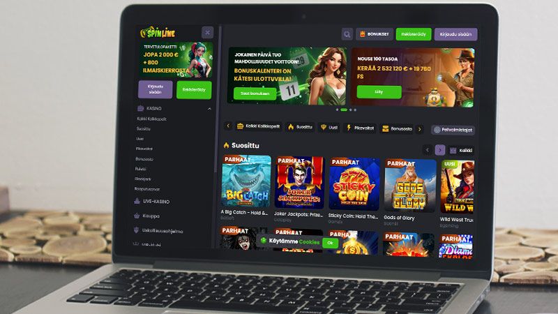 Spinline Casino kannettavan tietokoneen näytöllä