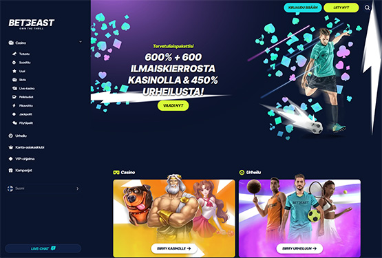 BetBeast Casino pääsivu