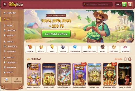 BillyBets Casino pääsivu