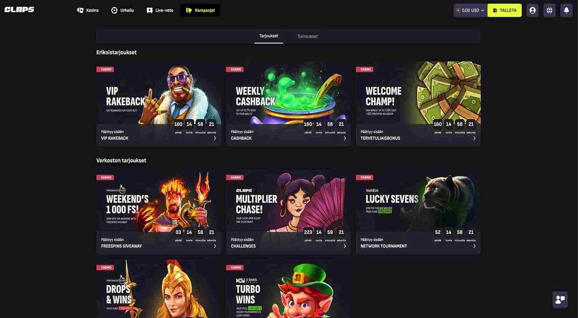 Claps Casino bonustarjous