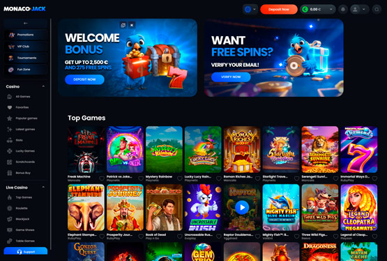 MonacoJack Kasino pääsivu