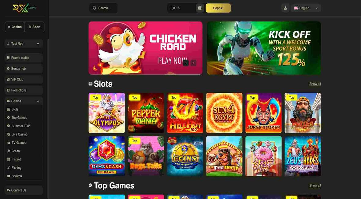 RX Casino pääsivu