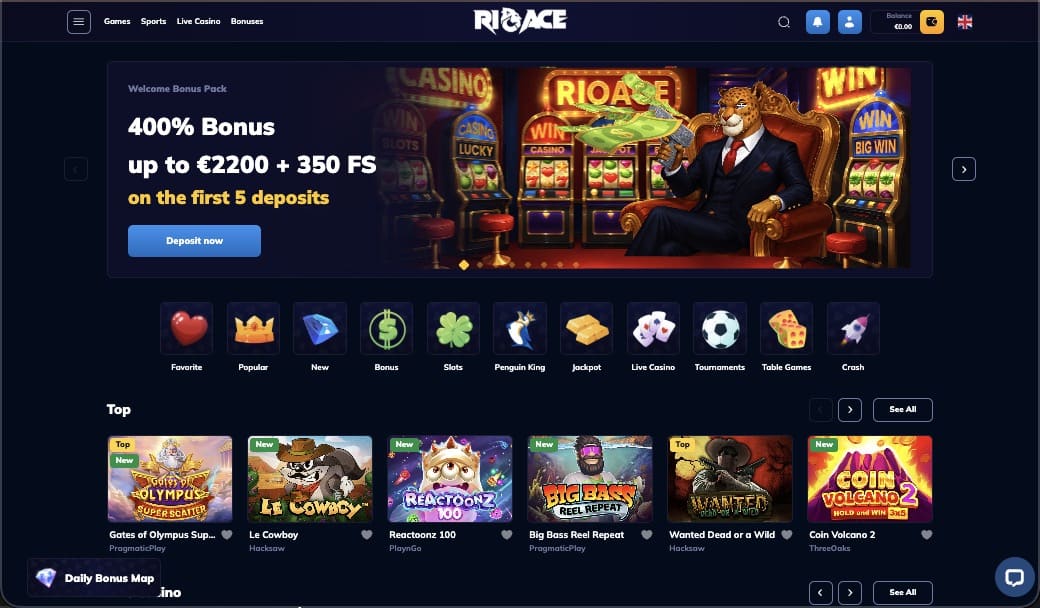 RioAce Casino pääsivu