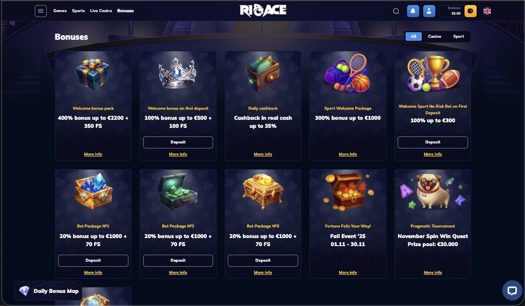 RioAce Casino bonustarjous