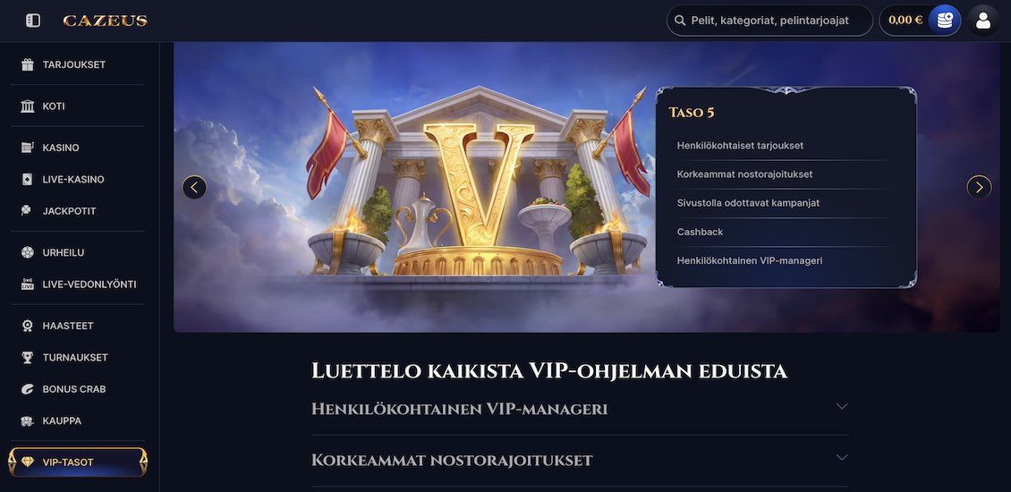 Cazeus Casino VIP-ohjelma