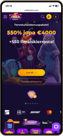 iWild Casino matkapuhelimen näytöllä