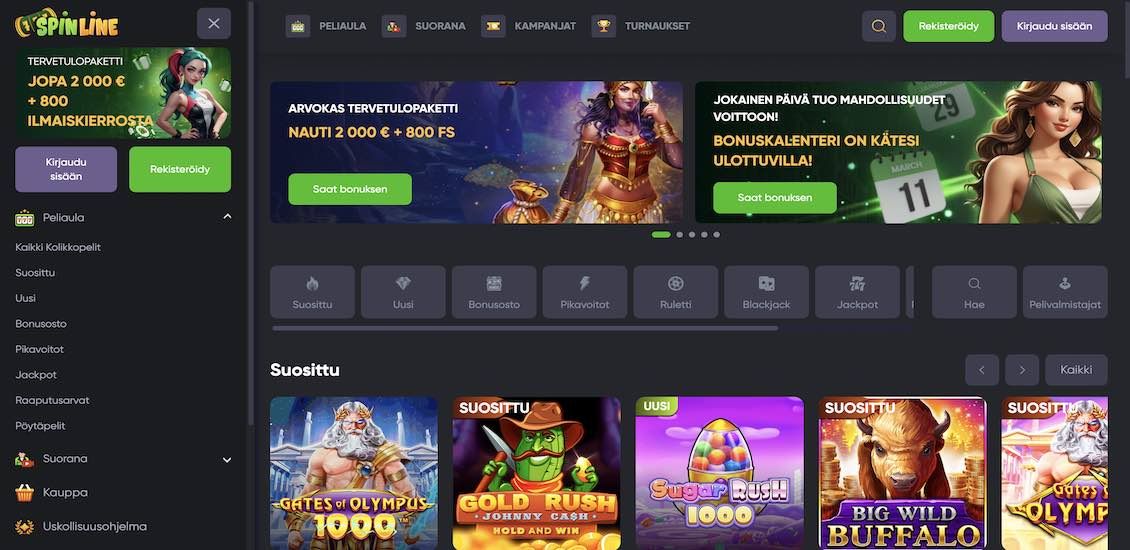 Spinline Casino pääsivu